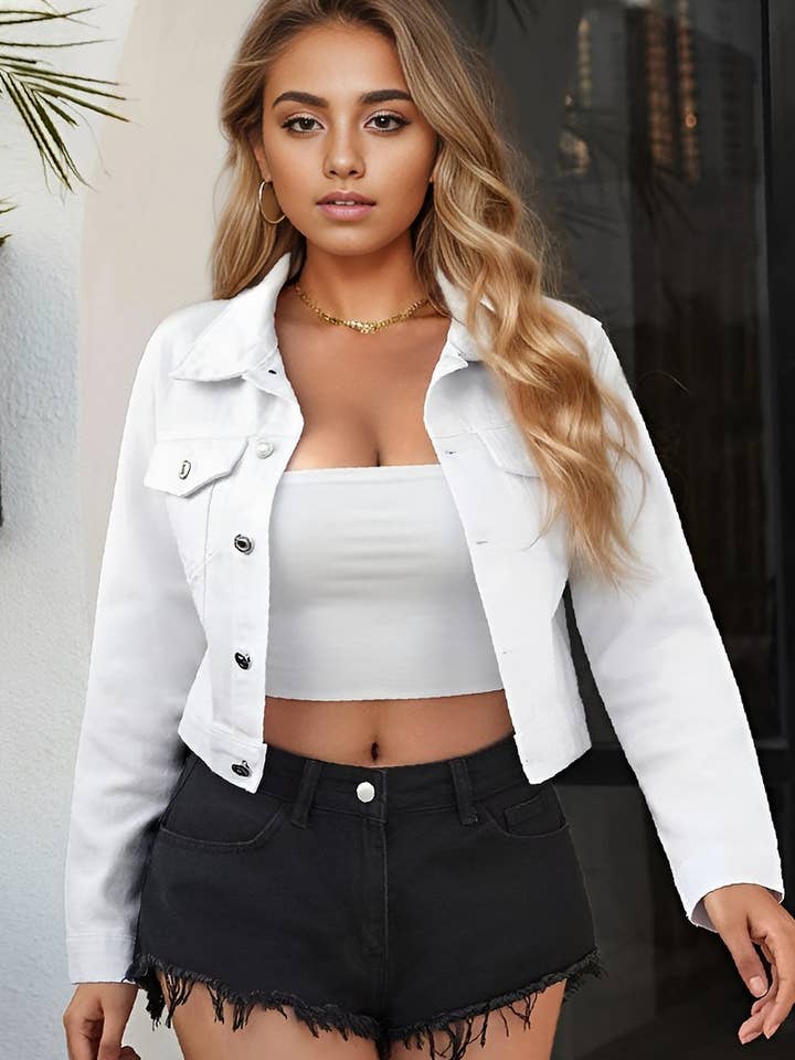 NINEXIS - Wholesale Denim Jacket - Women's - CWJJ0138_WOMEN'S CASUAL CROPPED DENIM JACKET TOP1