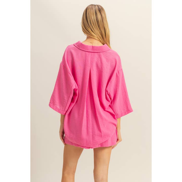 HYFVE – wholesale Top & short set (NOT loungewear) – Women’s – HF25A302-SET-Oversized Shirt And Flowy Shorts Set