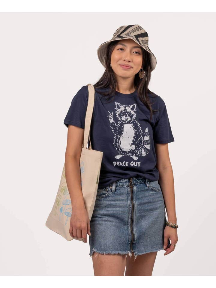 Soul Flower - Wholesale Screen Printed T-Shirt - Unisex - Peace Out Raccoon Organic T-Shirt - Unisex - Nature T-Shirts1