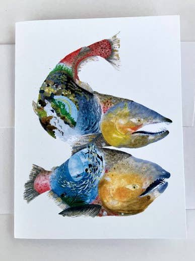 CARTE-NOTE SUR L'HABITAT DE LA NATION DU SAUMON QUINNAT pour la vente par Jill Bliss Artwork