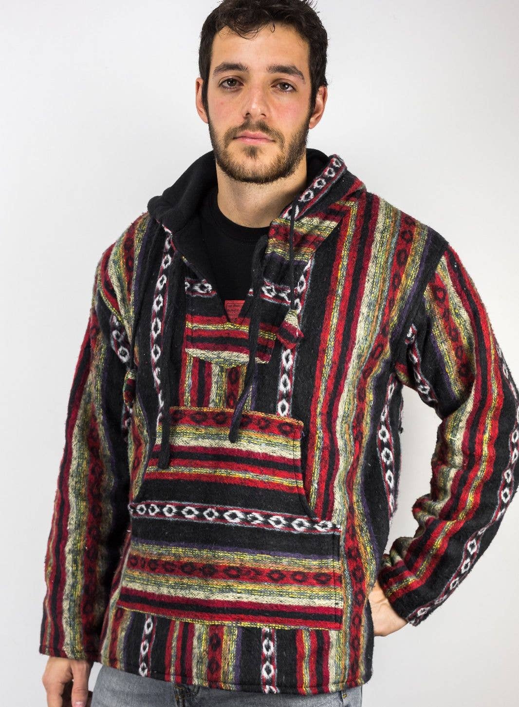 HimaOriginals - Venta al por mayor Sudadera con capucha - Hombre - Sudadera con capucha tradicional nepalí de algodón Gheri Black Hippie