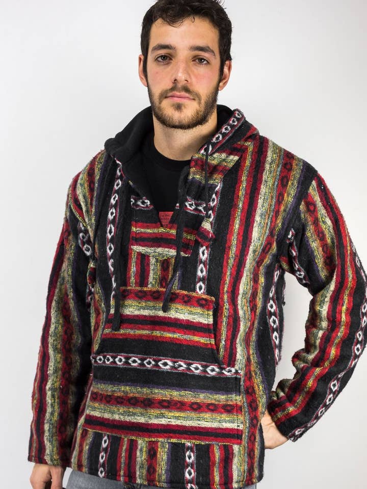 Sudadera con capucha de tela de algodón Gheri nepalí tradicional negra hippie para venta al por mayor de HimaOriginals