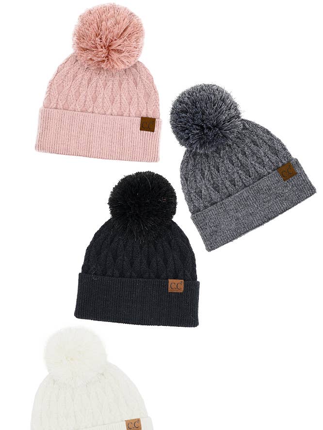C.C Lurex Cable Pom Beanie for wholesale by Hana