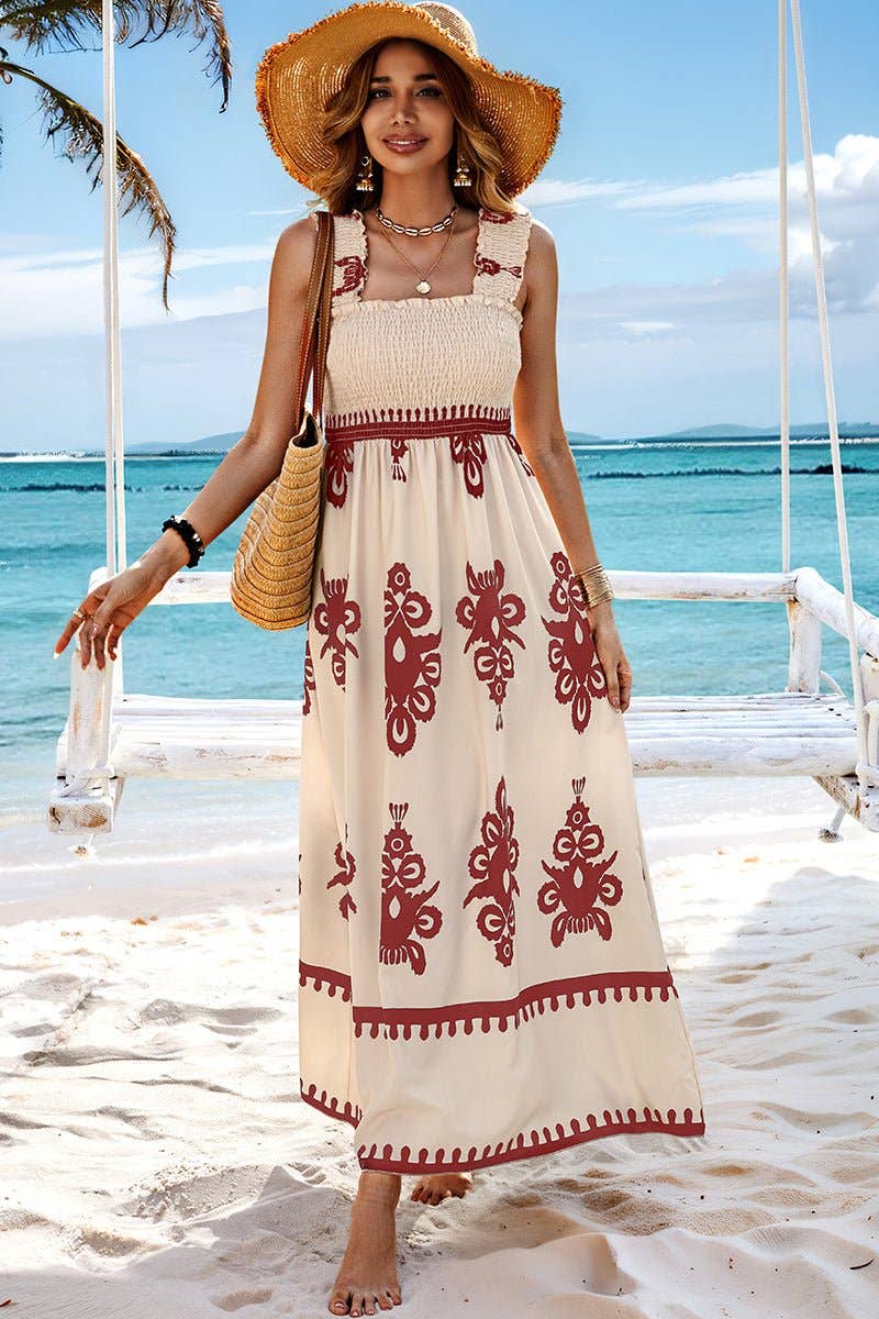 Elings - Wholesale Dress - Women's - Ruched Square Neck Sleeveless High Waist Dress15