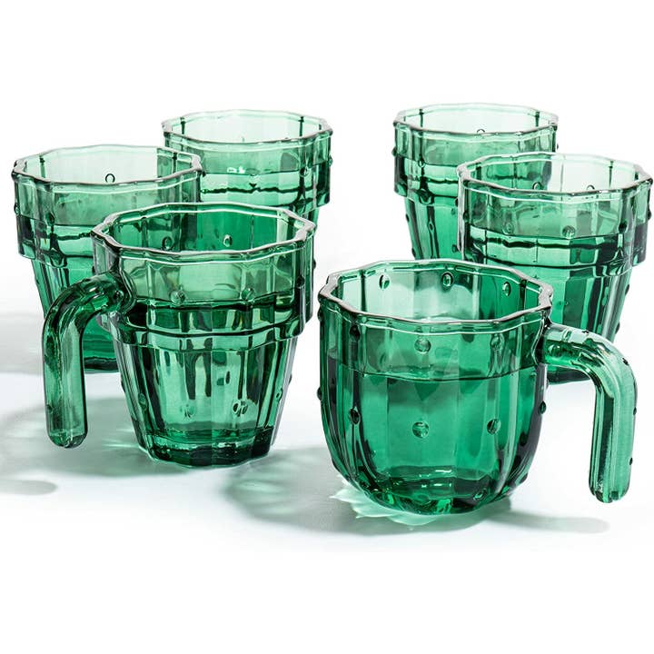 The Wine Savant / Khen Glassware – wholesale Dricksglas och koppar – Kaktus stapelbara glas, Glas gröna kaktuskoppar - 6 Set