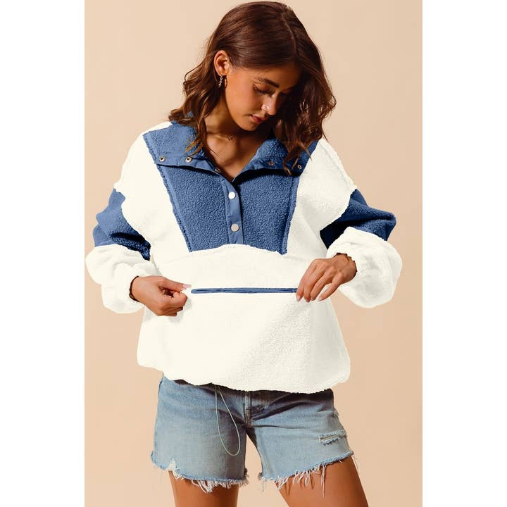 IVE - Vendita all'ingrosso Felpa - Donna - PULLOVER AMPIO IN PELLICCIA SHERPA A BLOCCHI DI COLORE9