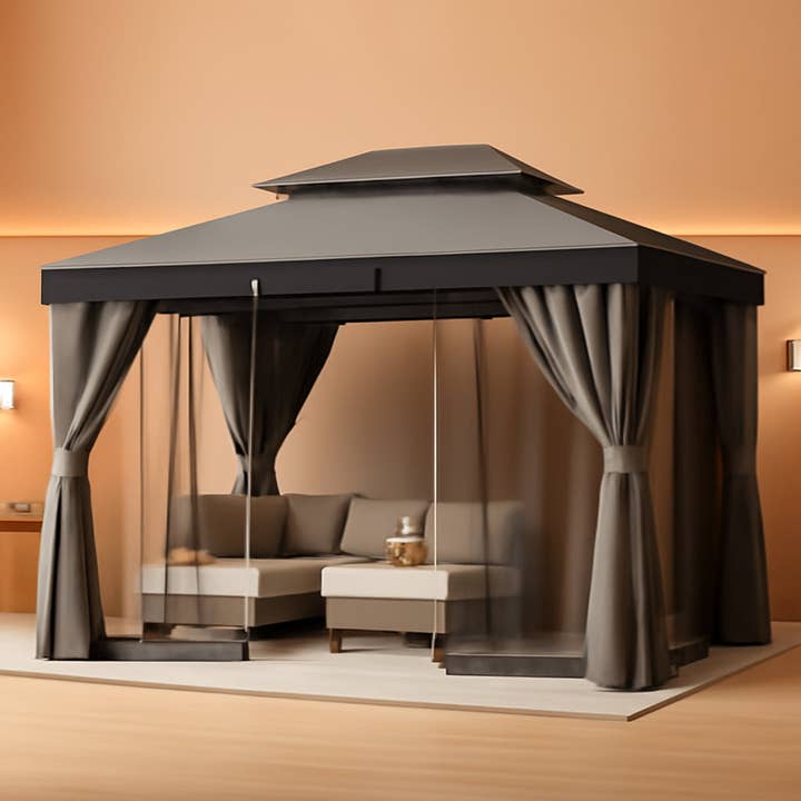 Smoke Grey Outdoor Gazebo 10x13 With Mosquito Netting Weatherproof for wholesale on Faire