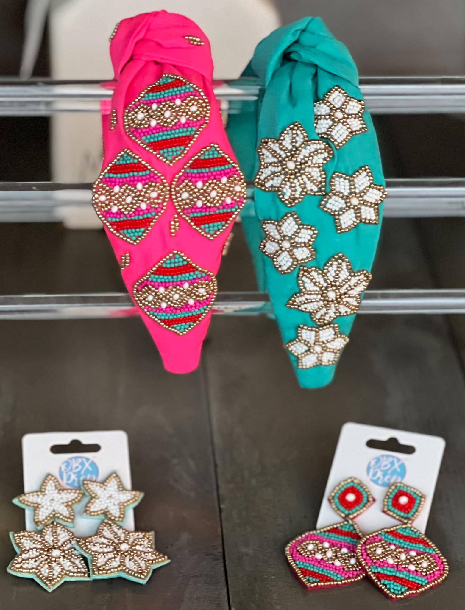 OBX Prep - Wholesale Fashion Headband - Women's - Pink Christmas Ornament Beaded Handmade Headband6