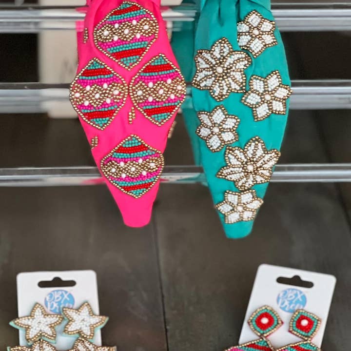 OBX Prep - Wholesale Fashion Headband - Women's - Pink Christmas Ornament Beaded Handmade Headband6