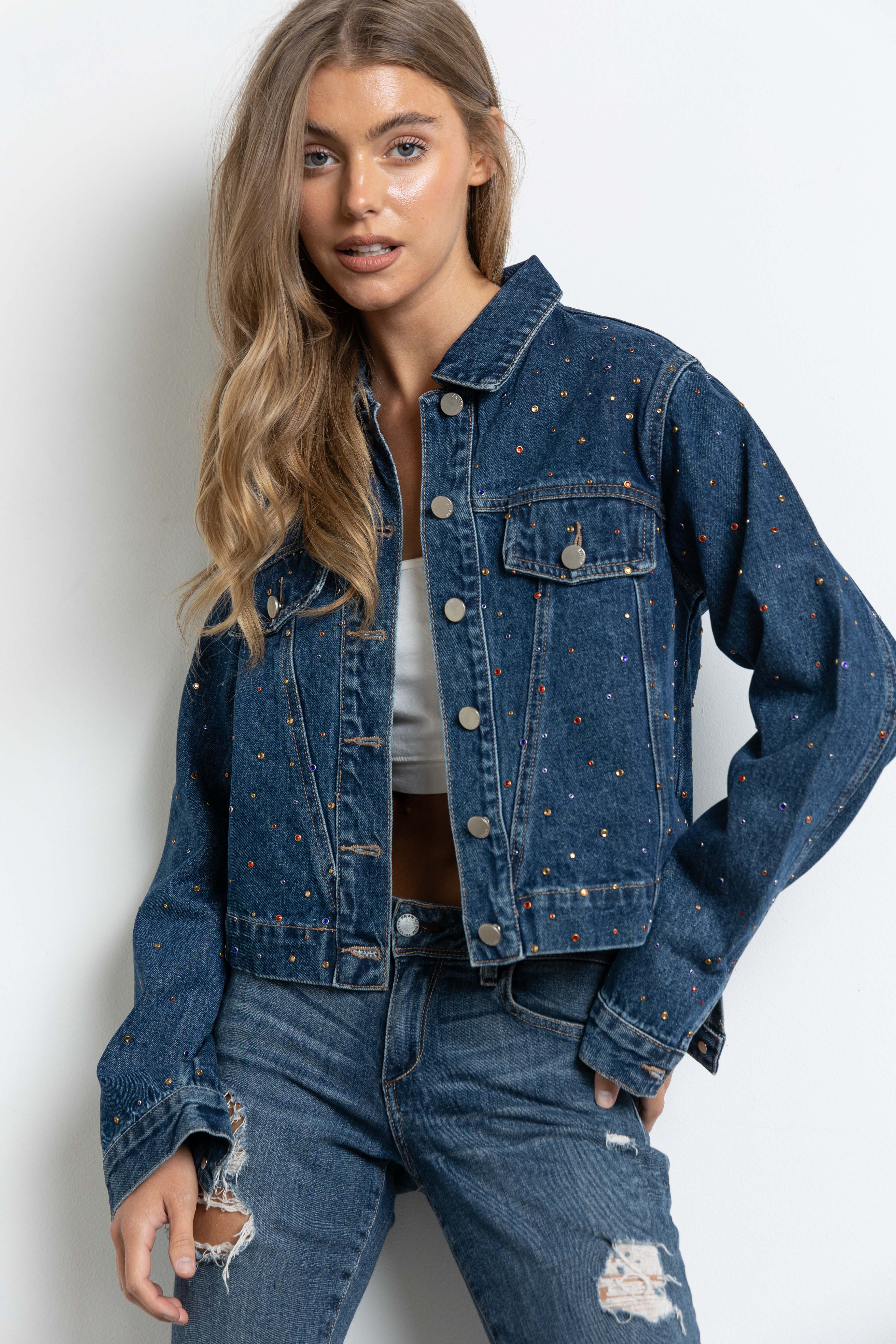 KIWI - Vendita all'ingrosso Giacca di jeans - Donna - Giacca in denim con strass multicolore IJ212810