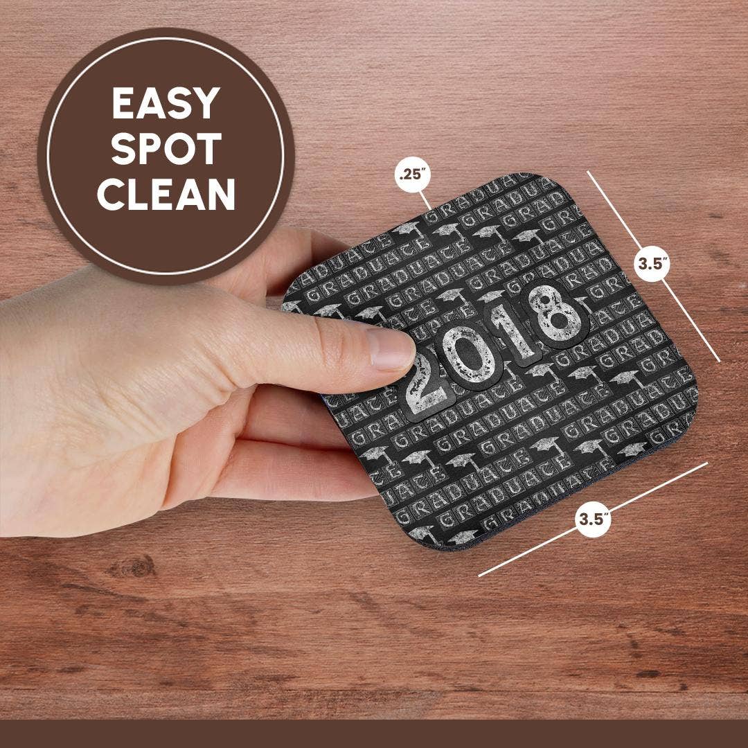 3dRose - Wholesale Coasters - 3dRose, 2018 and Graduation Caps Caulk board Look, White and Gray, Coaster13