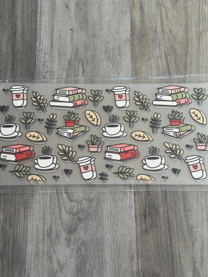 Coffee and Books UV DTF 16oz cup wrap - double sided - Permanent Decal - Ready to apply (Copy) for wholesale by ASAP Craft Supplies