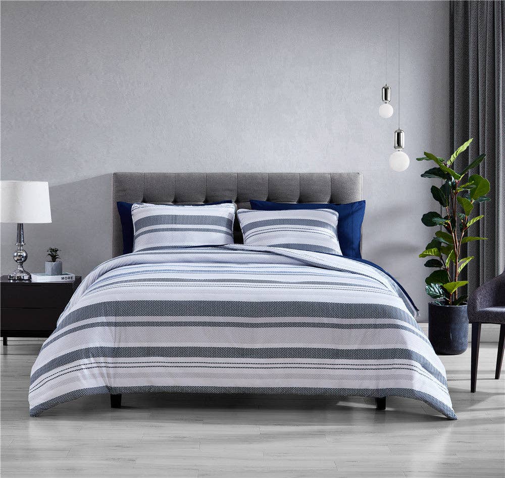 Marine/Grau 7-teiliges Bettdecken-Set aus Zedernholz, Grau und Marineblau für den Großhandel auf Faire5