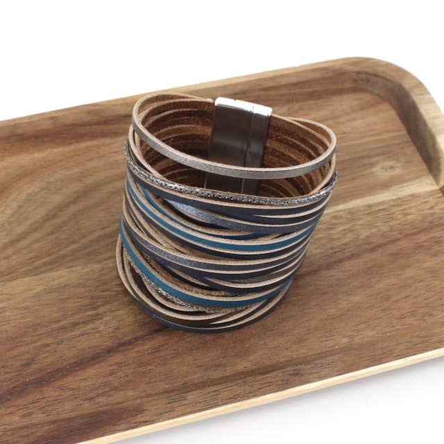 B25243 Multi-String Magnetic Closure Leather Bracelet for wholesale by Pretty Persuasions