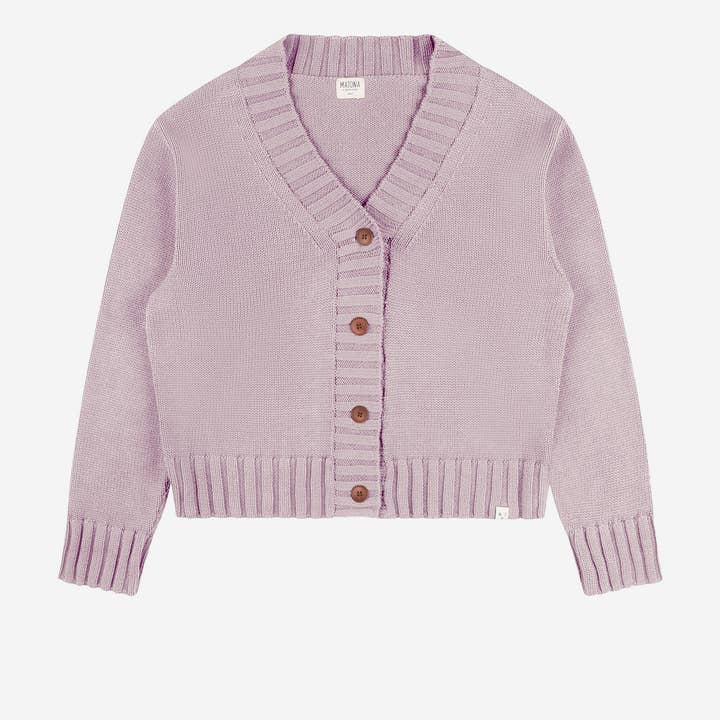 Giacca lavorata a maglia lavanda per la vendita all'ingrosso da parte di Matona