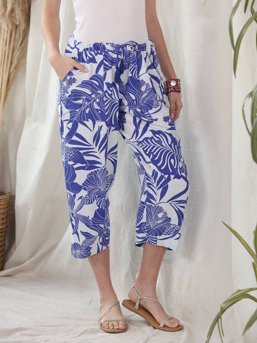 Königsblaue Corfu Capri Rayonhose mit Quasten für den Großhandel von KikiSol