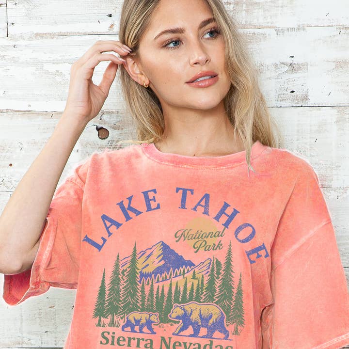 Damen Lake Tahoe Grafikdruck Mineralwasch-Top für den Großhandel von Amused by Blue