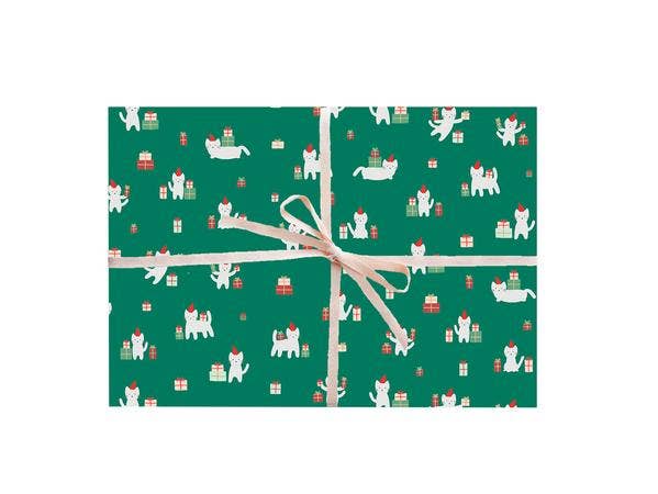 Paula & Waffle - Wholesale Flat Wrap - Meowy Christmas Gift Wrap - Rolls and Sheets0