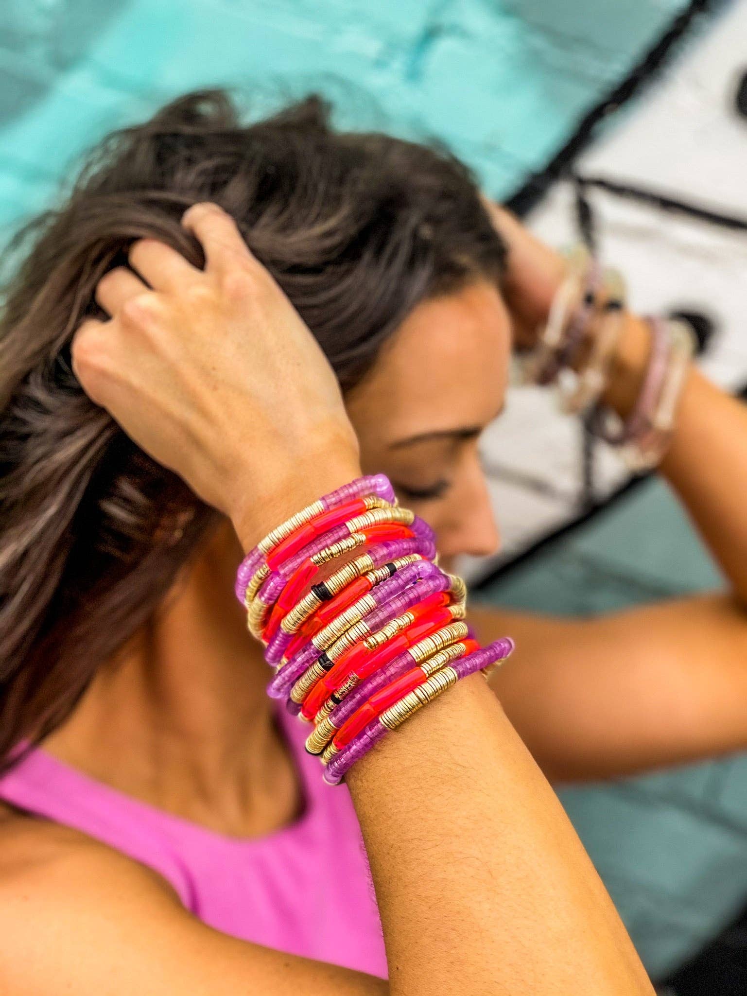 Allie + Bess - Vente Bracelet de perles - Bracelet Zo Rose Néon 4mm3