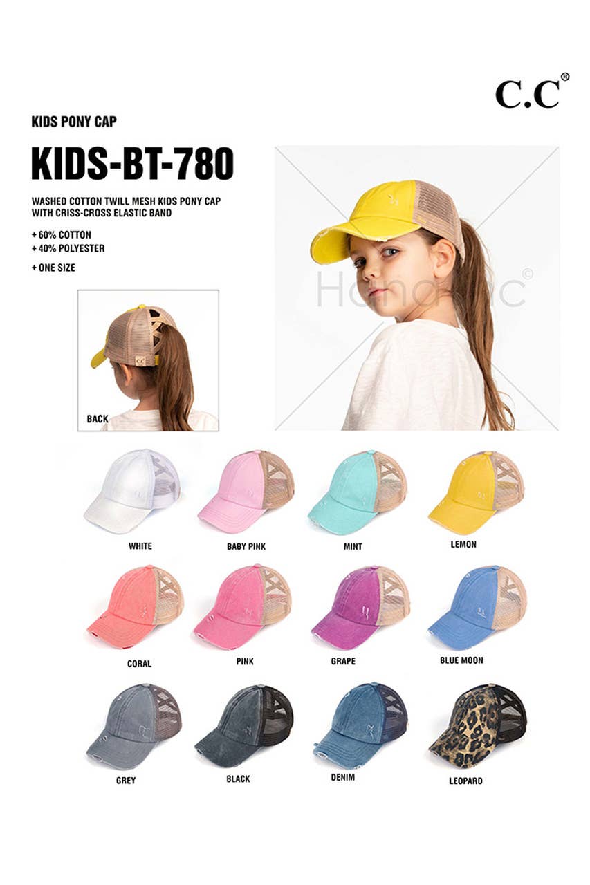 Hana - Venta al por mayor Gorras de béisbol - Niños - Gorra de poni cruzada con banda elástica de mezclilla lavada para niños de C.C25