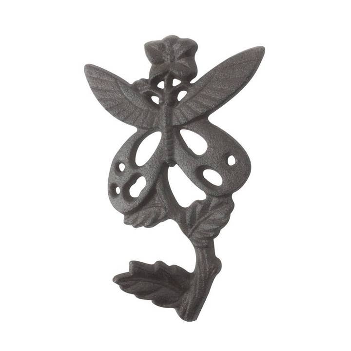 Cast Iron Butterfly on a Branch Decorative Metal Wall Hook 6.5" for wholesale by Hampton Nautical