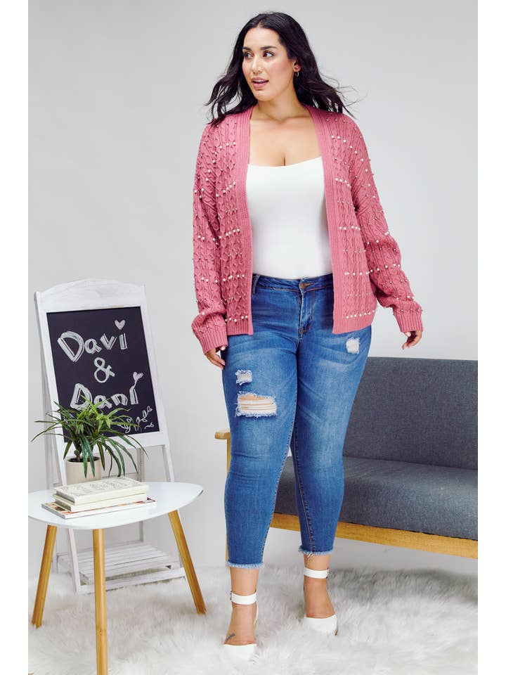 Davi & Dani - Wholesale Cardigan - Women's - PLUS PRINTED LONG SLEEVE CARDIGAN17