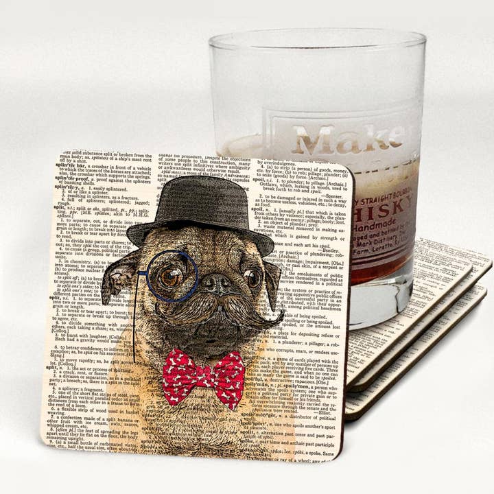 Sous-verre en bois Dapper Pug pour la vente par Fresh Prints of CT