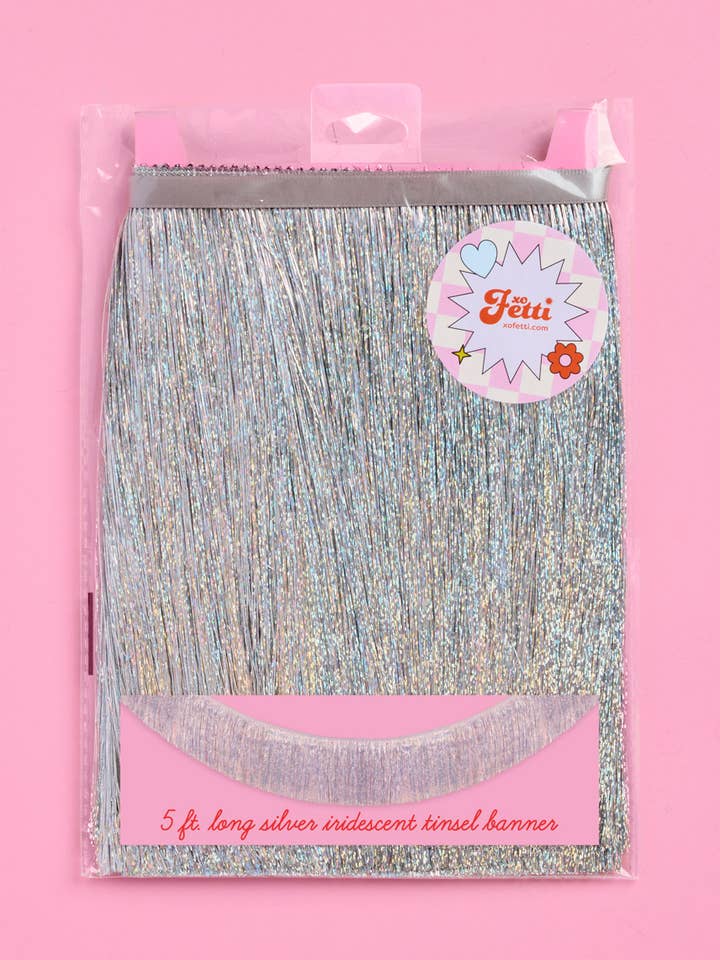 Bannière en frange iridescente en papier aluminium pour fête, décorations d'anniversaire de 5 pouces pour la vente par xo, Fetti