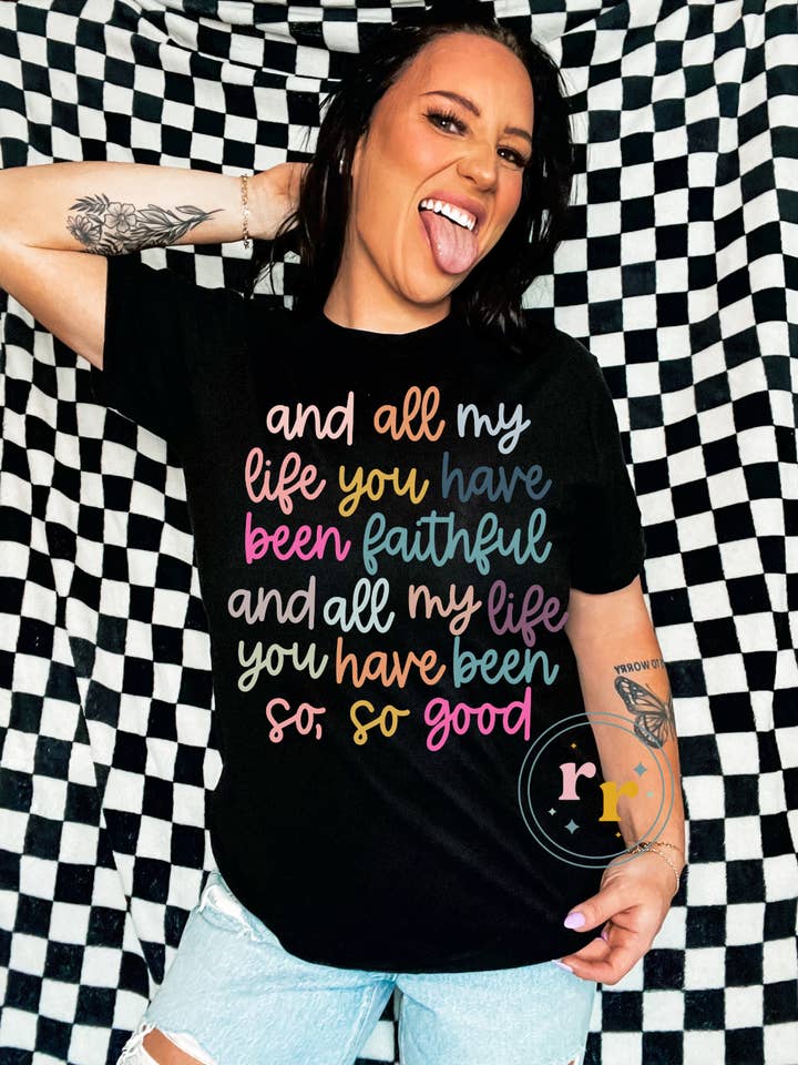 Rebellious Rose LLC – T-shirt estampada - Mulher por atacado – Camiseta gráfica All My Life You Haste Be Faithful0