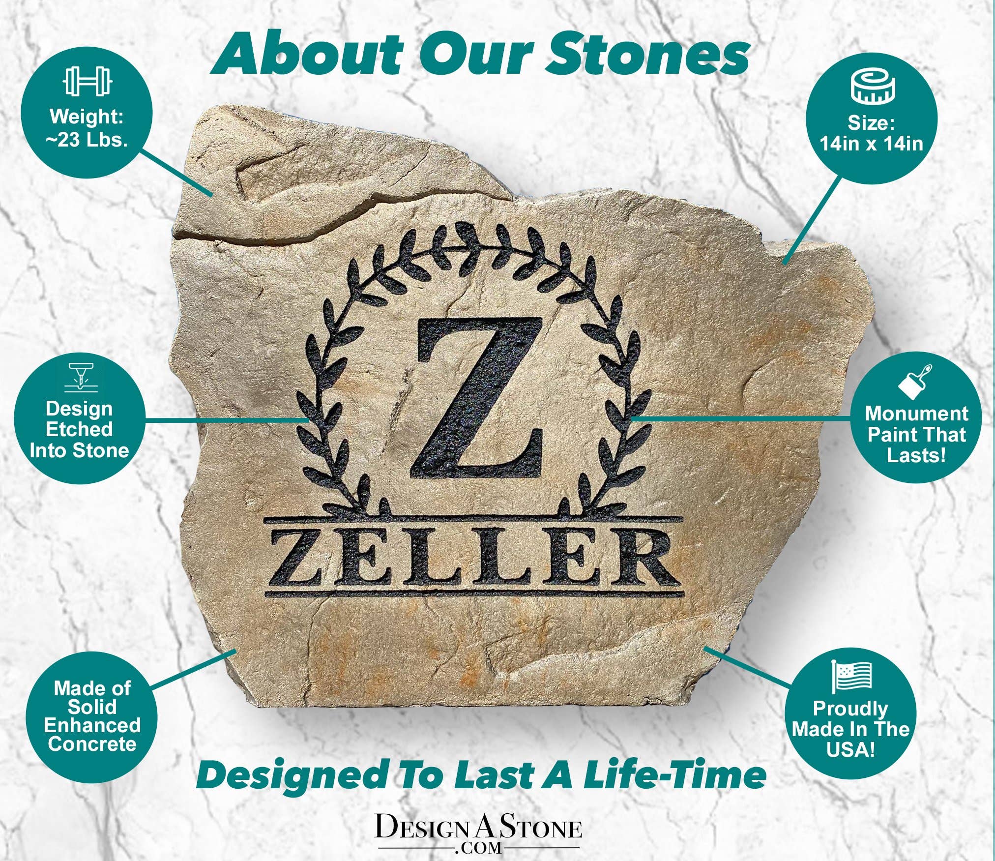 DesignAStone.com - Wholesale Outdoor Ornament/Decor - Vine Monogram Stone w/ Established Date3
