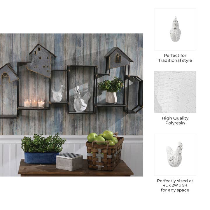 Sagebrook Home - Wholesale Decorative Figurine - Decorative Sculpture - White Resin Spotted Chicken, 5 in.2