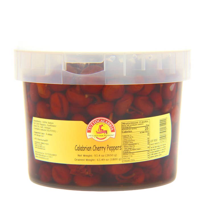 TuttoCalabria Round Calabrian Cherry Peppers Tub 98 oz for wholesale by Wholesale Italian Food