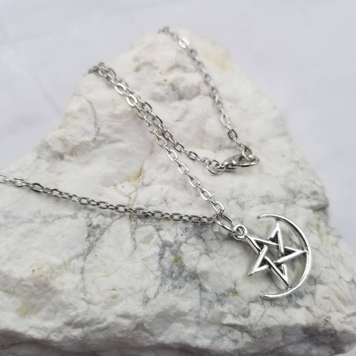 Crescent Moon Pentagram Pendant Necklace for wholesale by The Pretty Jewellery