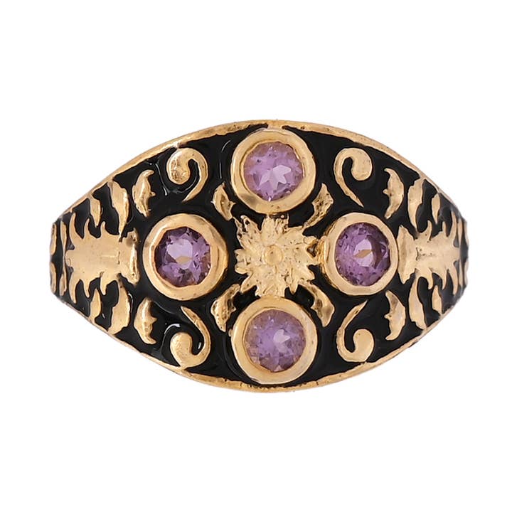 Anillo de esmalte chapado en oro amatista, accesorios de joyería para mujeres para venta al por mayor de Misteerious Seed