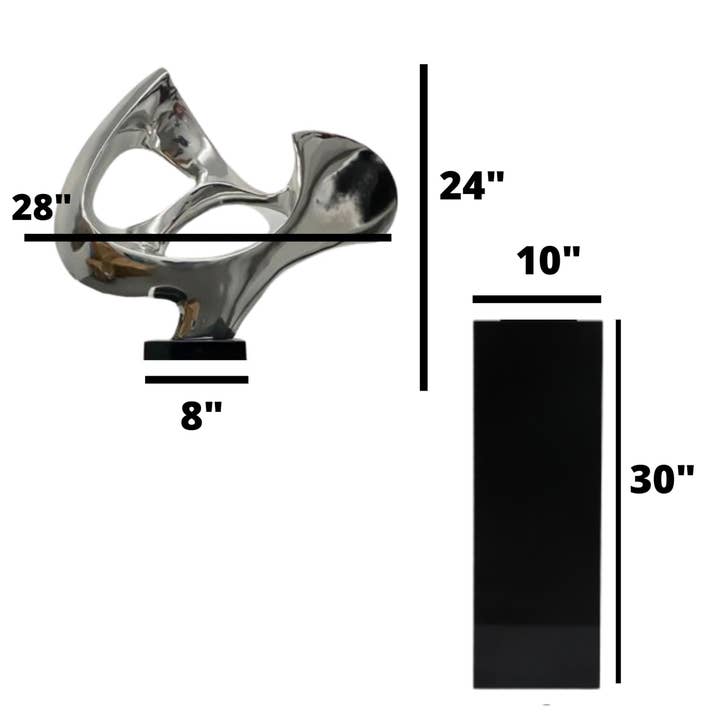 Finesse Decor - Wholesale Sculpture - Chrome Abstract Mask Floor Sculpture With Black Stand, 54" Tall