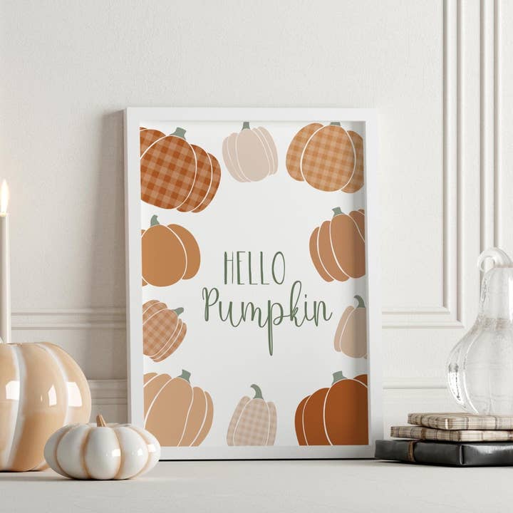 Cosy Hello Pumpkin Print for wholesale by Dolly and Fred Designs