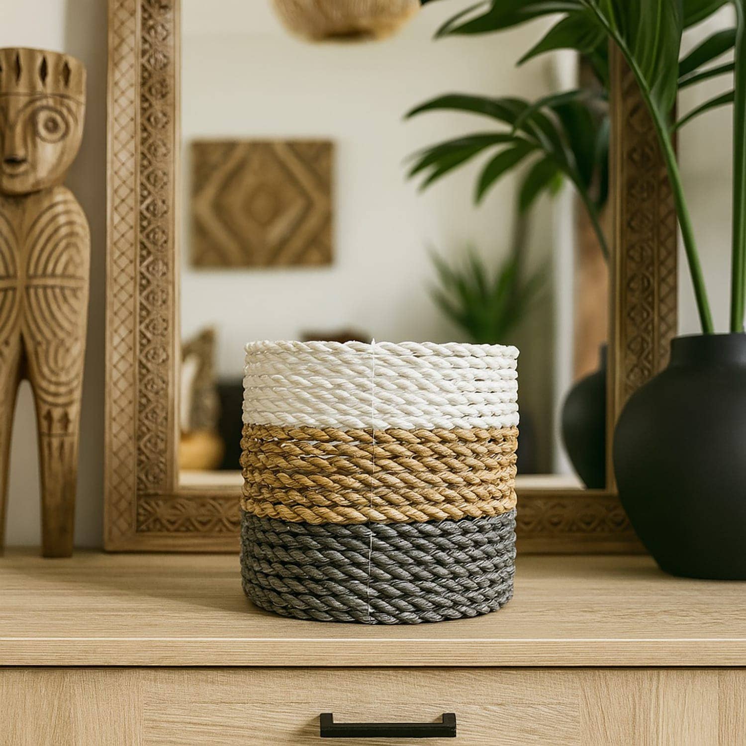 Etnico del Mondo - Wholesale Basket - Set of 3 Handwoven Algae Baskets with Handle #14