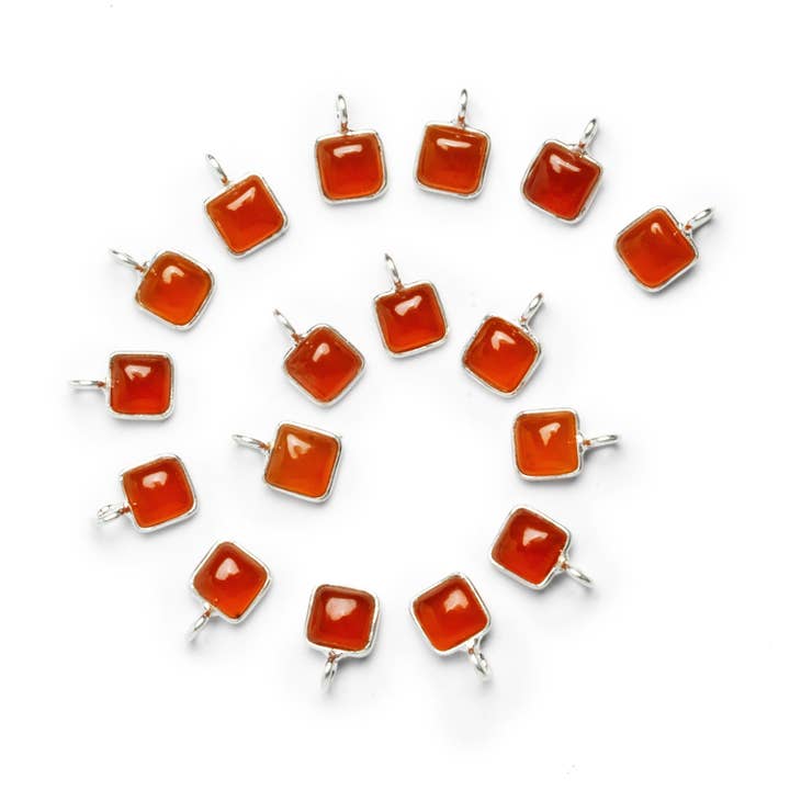 6mm Silver Bezeled Carnelian Cushion Pendant 1 Bead for wholesale by The Bead Traders