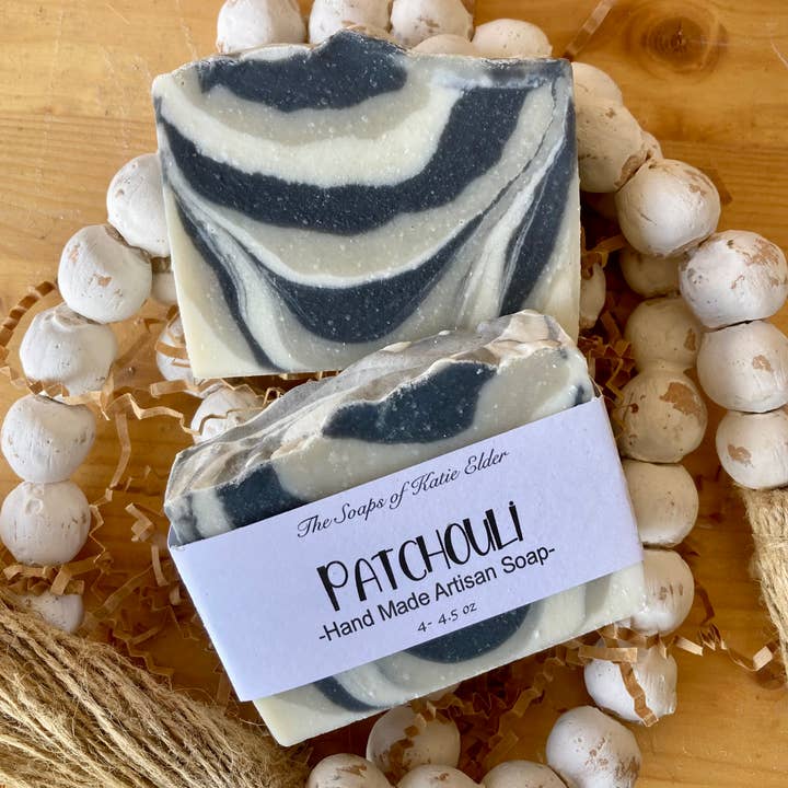 Jabón en barra de pachuli para hombre, 4-4.5 oz, jabón de arcilla bentonita para venta al por mayor de The Soaps of Katie Elder