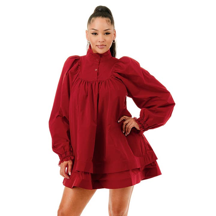 Plus Size High Mandarin Collar Layered Flare Mini Dress for wholesale by DORCAS