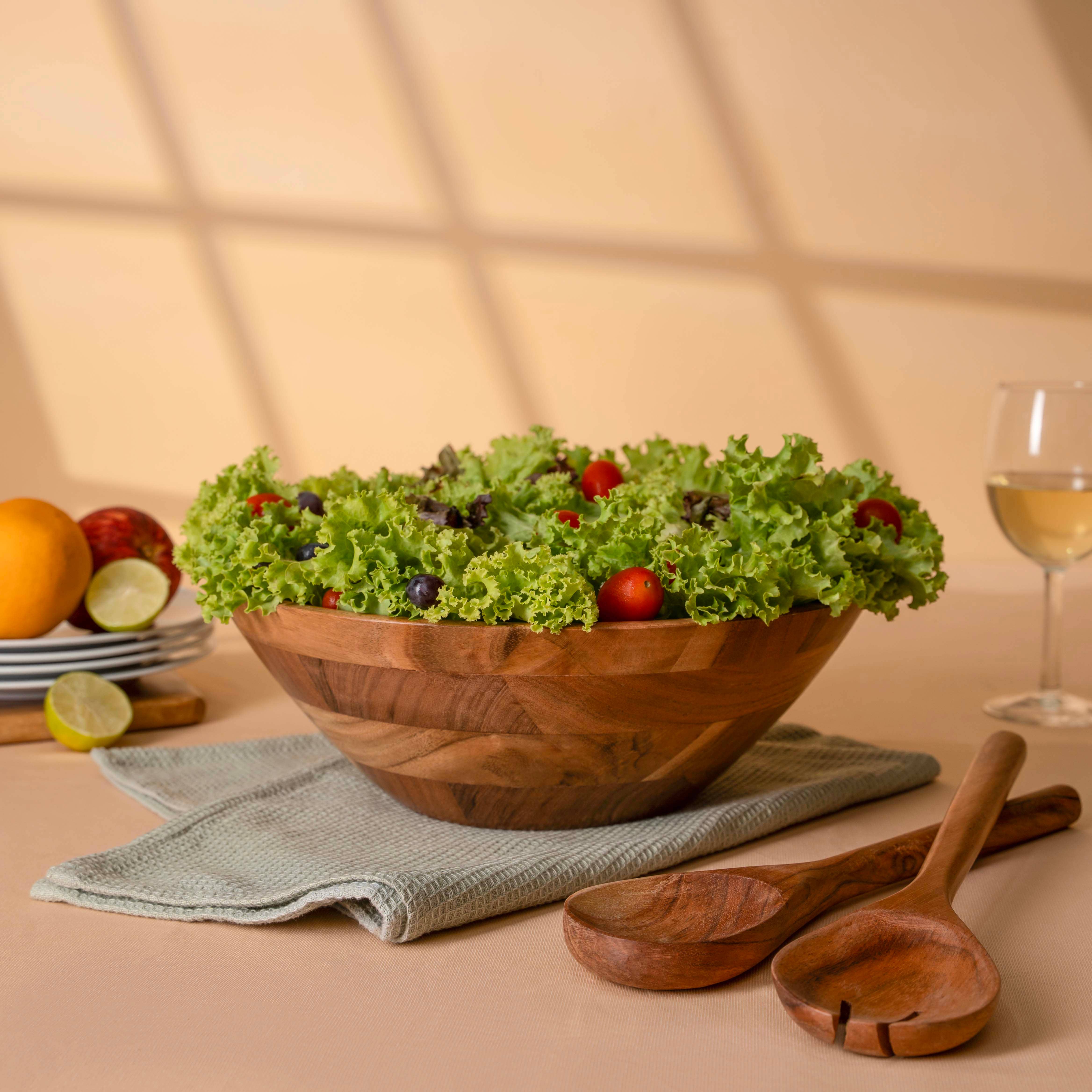 LuxeDesigns Co LLC - Wholesale Serve Bowl - Large Wooden Salad Bowl, 12" Acacia Wood Bowl with Servers11