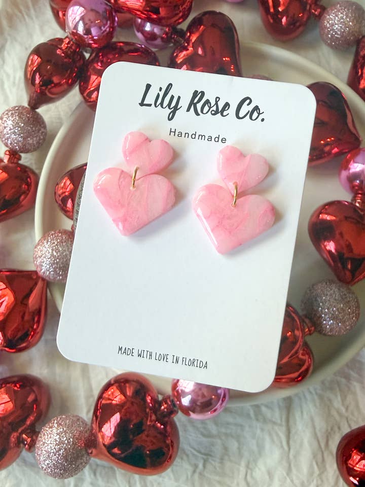 Roze Marmeren Hart Oorbellen / Oorbellen / Valentijns Oorbellen voor wholesale door Lily Rose Co.