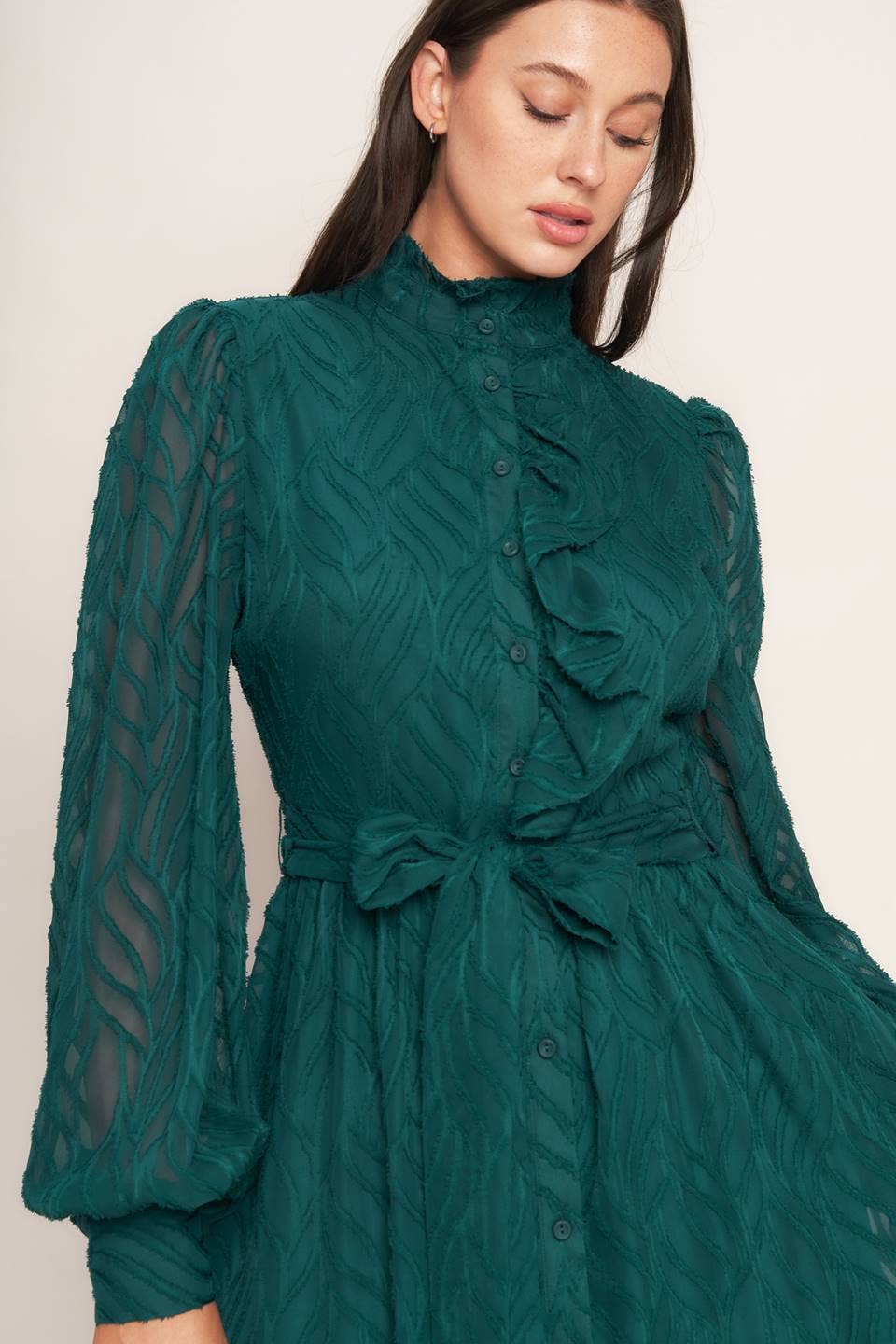 DARK GREEN A textured woven midi dress - ID21650 for wholesale on Faire5