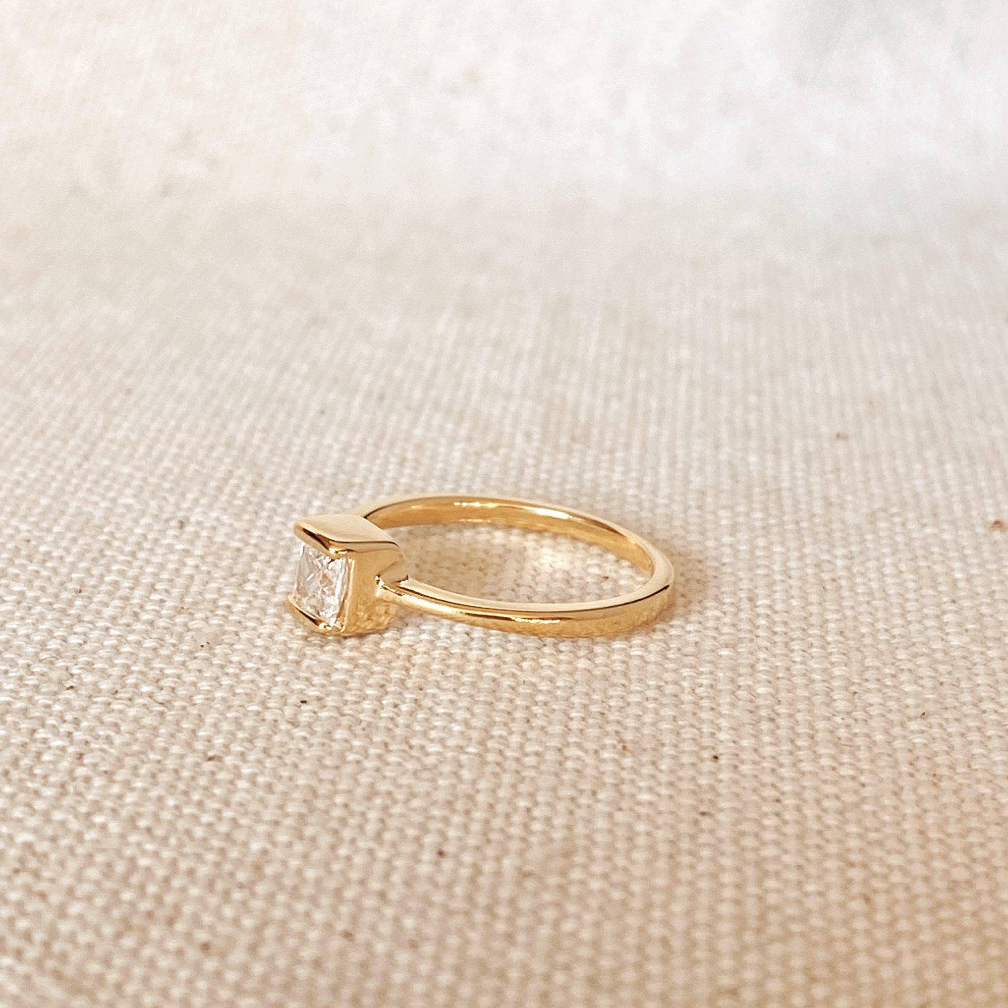 GoldFi - Wholesale Single Stone/Solitaire Ring - Dainty 18k Gold Filled Square Solitaire Ring4