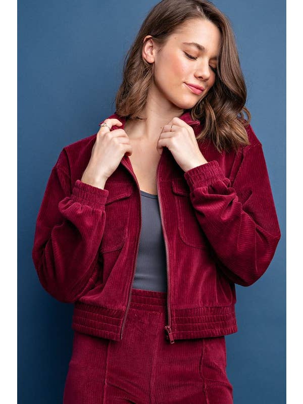 Sunday Morning - Wholesale Jacket - Women's - J903037 Corduroy Cropped Mock Neck Jacket