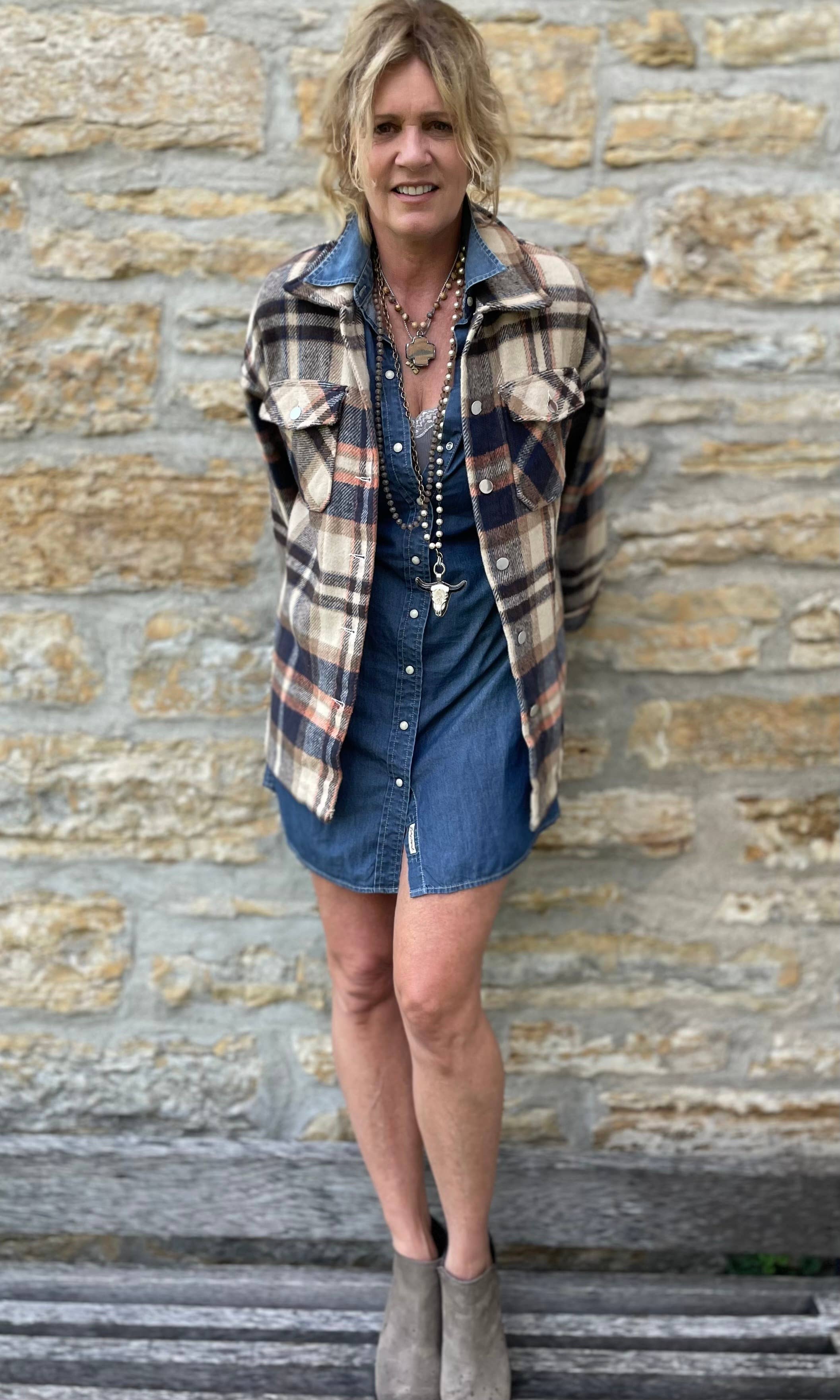 Óxido. Camisa chaqueta de franela a cuadros en tonos óxido de venta al por mayor en Faire3