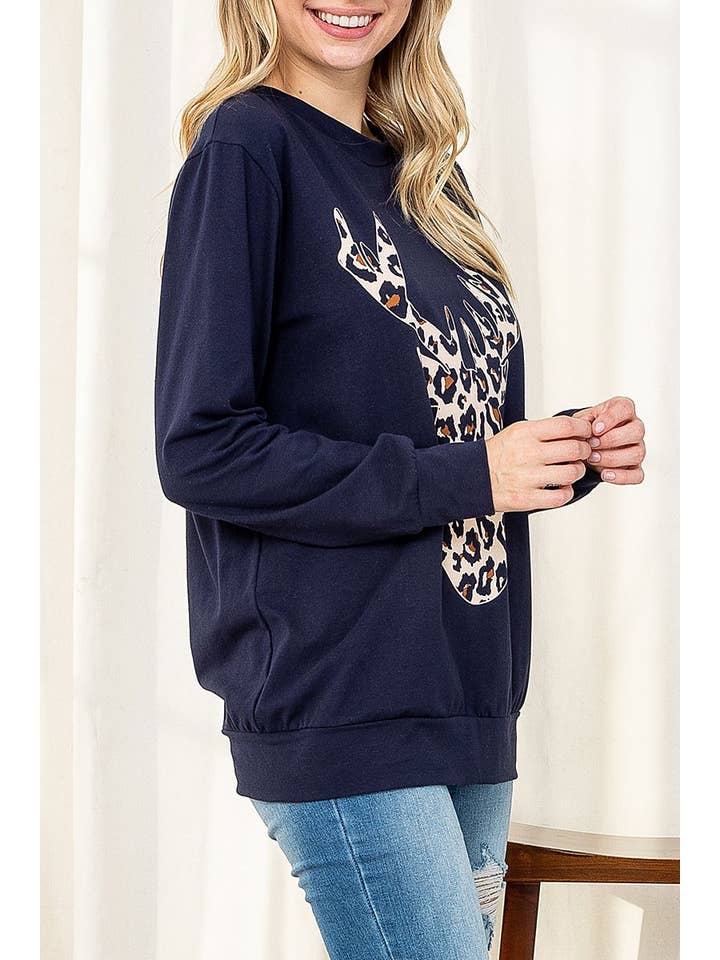 ROUSSEAU - Wholesale Blouse - Women's - LEOPARD MOOSE PRINT LONG SLEEVE TOP7