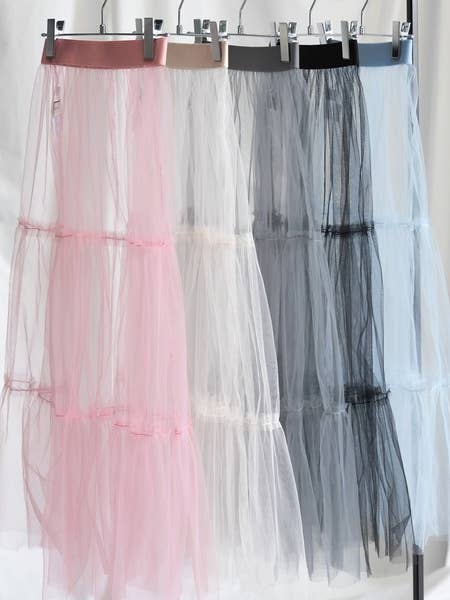 Rosa Clothing - Wholesale Skirt - Women's - Trendy Elasticated Waist Overlay Layered Mesh Skirt