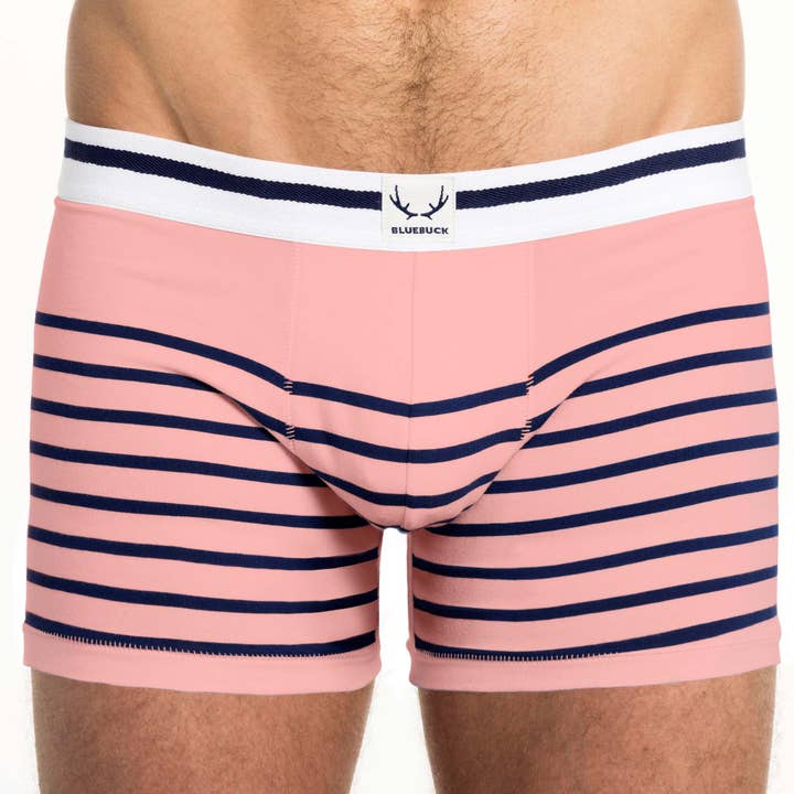 organic cotton boxer brief - pink with navy blue stripes for wholesale by BLUEBUCK