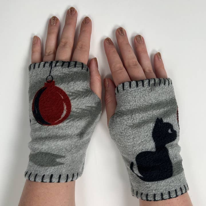 Green 3 - Wholesale Hand Warmer - Polar Fleece Hand Warmer Fingerless Gloves - Cat Ornament